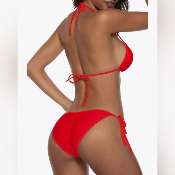 NWOT Suvimuga Red String Bikini Two-Piece Halter Triangle Swimsuit Size S - Picture 6 of 8
